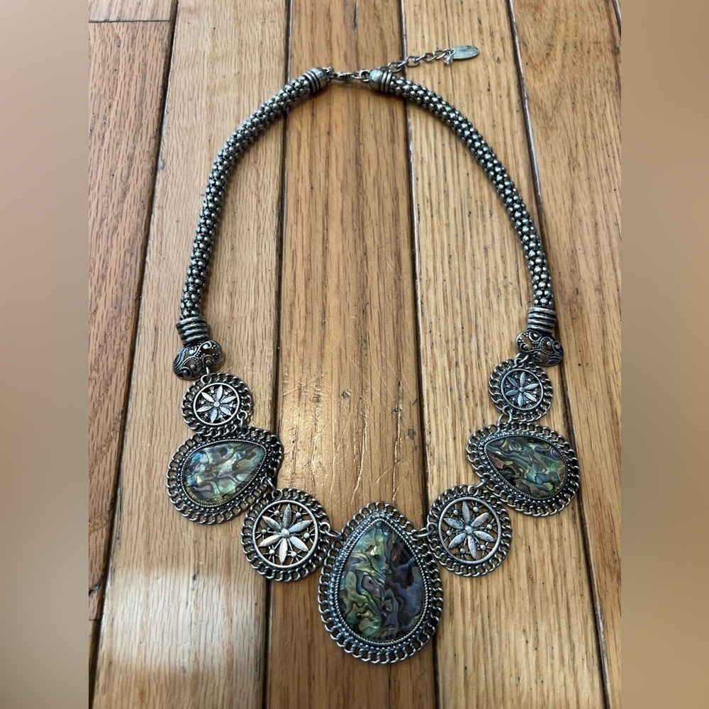 Julius C. Necklace 12” Costume Casual oval Marble Mix Blue Green Color Tone